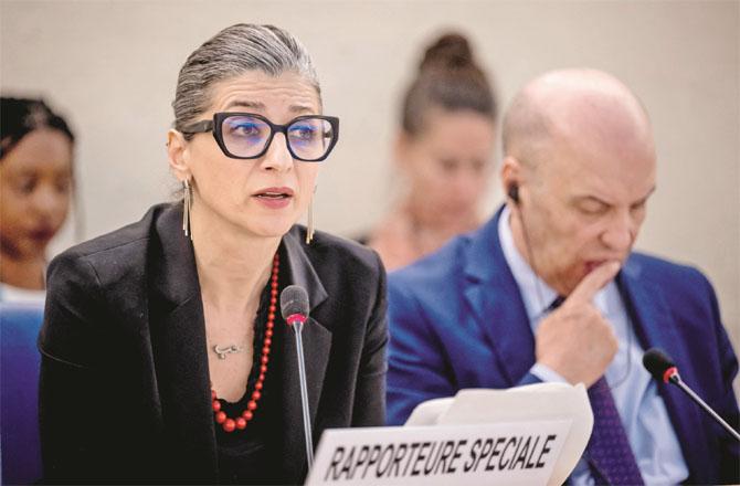 United Nations Special Representative Francesca Albanese during the press conference. Photo: Agency