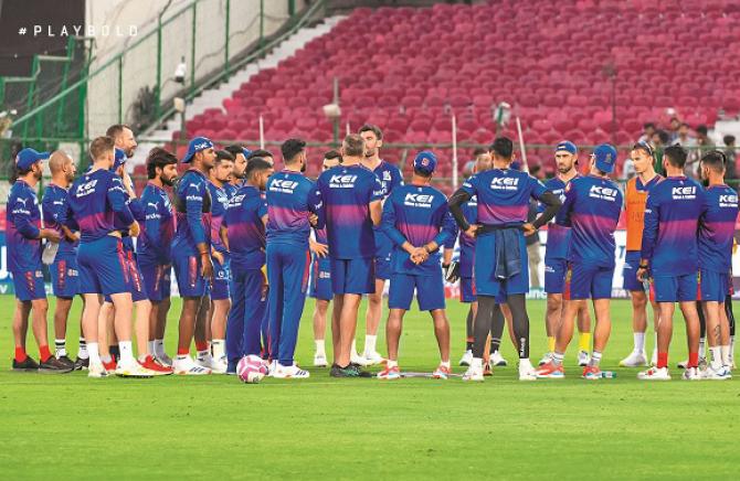 The Bangalore team is seen during a practice session. Photo: INN