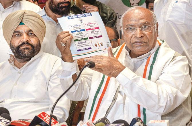 Congress president Mallikarjun Kharge during the press conference. Photo: PTI