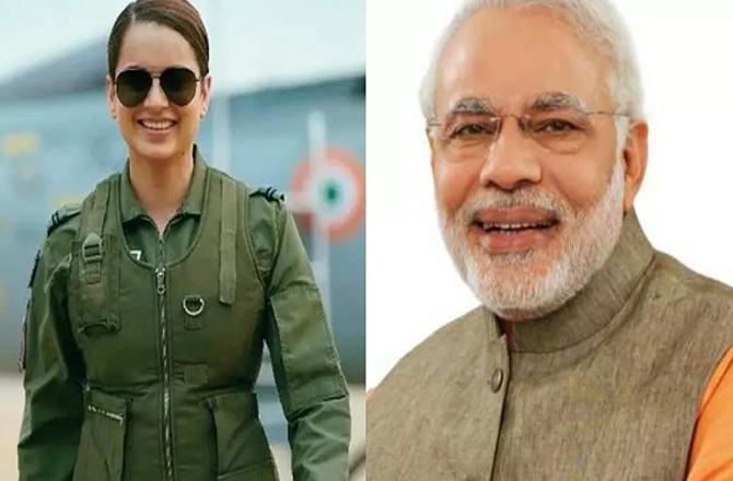 Kangana Ranaut and Narendra Modi. Photo: INN