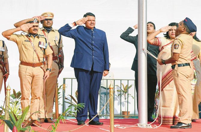 Right: Saluting the flag in Nagpur