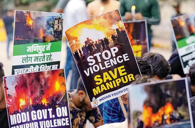 Protest against Manipur violence. Photo: INN