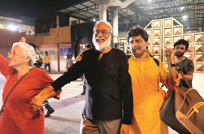 75-year-old Parbir Prakaist, editor and founder of News Click, on his way home after his release. Photo: INN