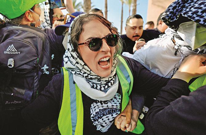 A scene from a student protest at Pomona College in California. Photo: PTI.