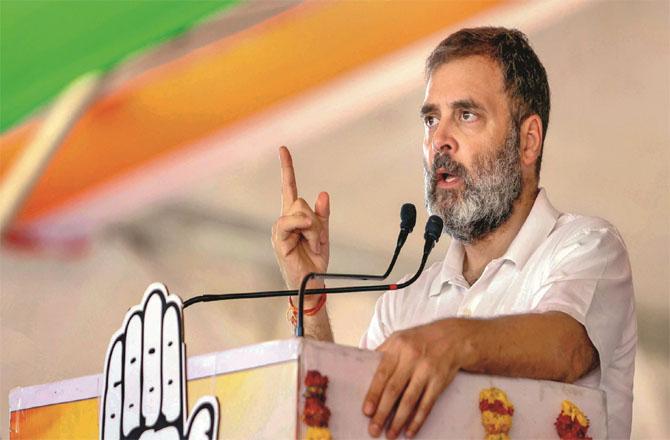 Rahul Gandhi addressing a rally in Madhya Pradesh. Photo: PTI