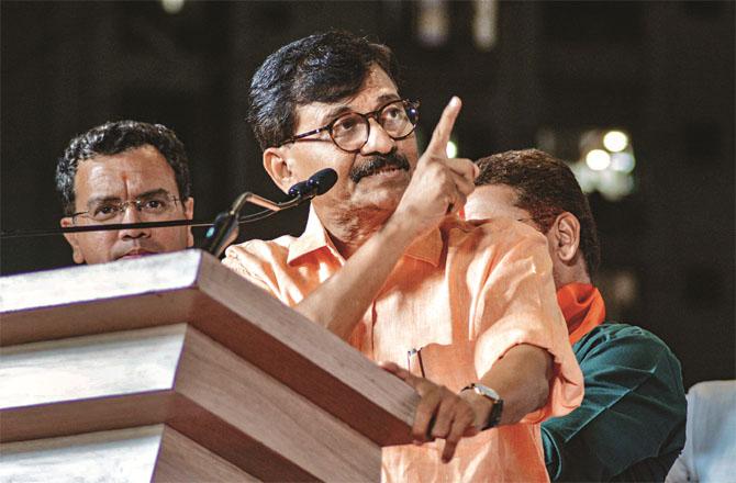 Sanjay Raut while addressing an election rally at Thane