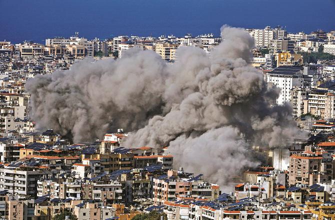 Smoke rises after an Israeli bombardment in the northern suburbs of Beirut. Photo: PTI.