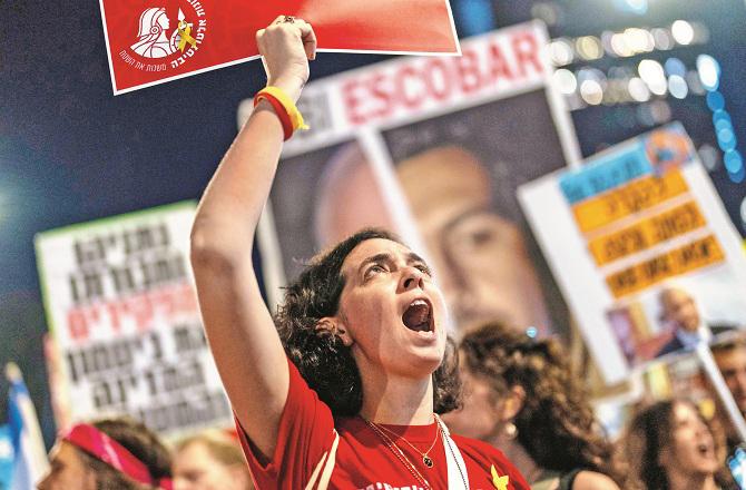 Protest scene in Tel Aviv. Photo: PTI.