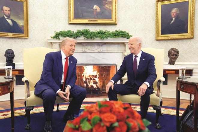Outgoing President Biden and President-elect Trump met in the Oval Office. Photo: PTI