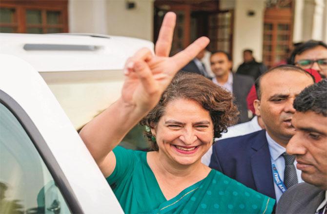 Priyanka Gandhi looks very happy after winning from Wayanad. Photo: PTI