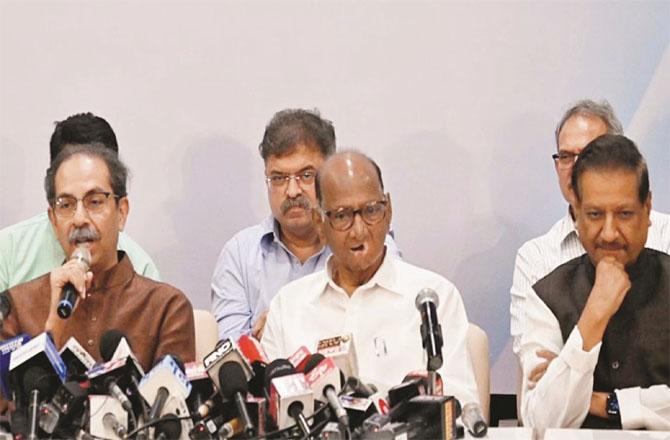 Prithviraj Chauhan, Sharad Pawar and Uddhav Thackeray, Jitendra Ohar at the rear. Photo: INN