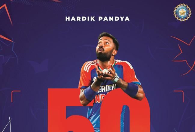 Hardik Pandya has taken 50 catches in 104 T.20 matches. Photo: INN
