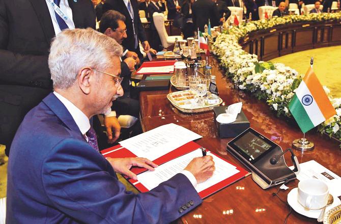Foreign Minister S Jaishankar at the SCO conference in Islamabad. Photo: PTI.