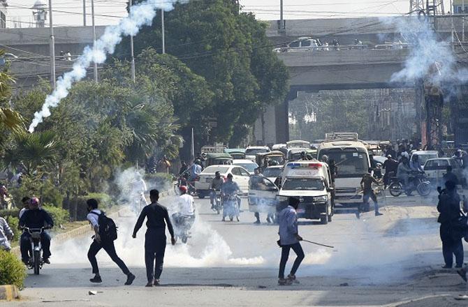 On Thursday, the police fired tear gas shells at the protesting students. Photo: PTI