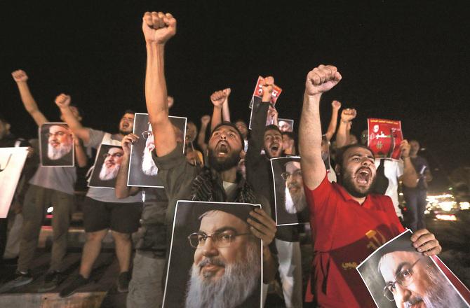 Demonstrators in Lebanon are protesting against Israel. Photo: PTI.
