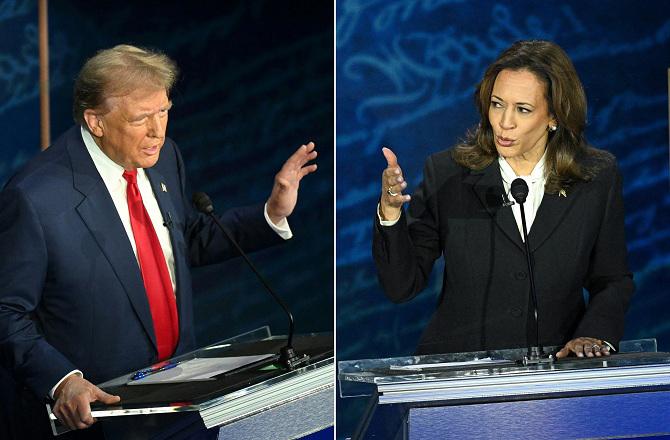 Kamala Harris and Donald Trump during the debate. Photo: PTI.