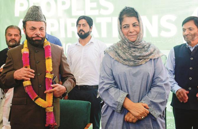 PDP chief Mehbooba Mufti and Salim Geelani in Srinagar. Photo: PTI