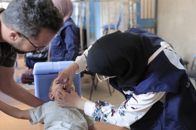 Medical personnel administering vaccinations in Gaza. Photo: X