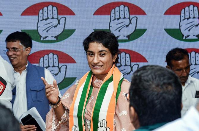 Congress has fielded Vinesh Phogat as its candidate from Julana. Photo: INN.