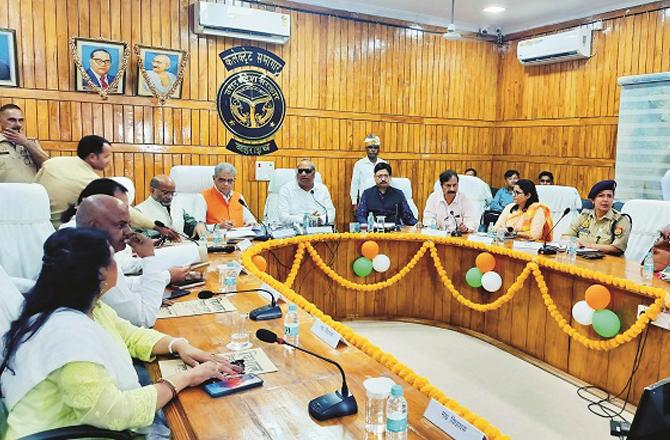 A scene from the meeting to capture the wolf at Bahraich Collectorate. Photo: PTI.
