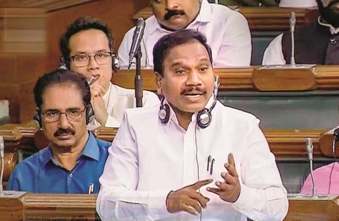 DMK MP A Raja speaking against the Waqf Bill. Photo: INN