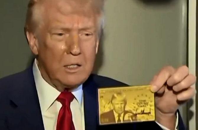 Donald Trump introducing the Gold Card. Photo: X