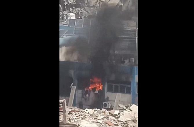 The scene immediately after the bombing of Jabalia Clinic. Photo: X