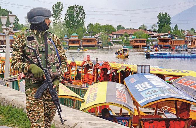 Security has been increased around Srinagar`s famous Dal Lake after the attack on tourists in Pahalgam. (Photo: PTI)