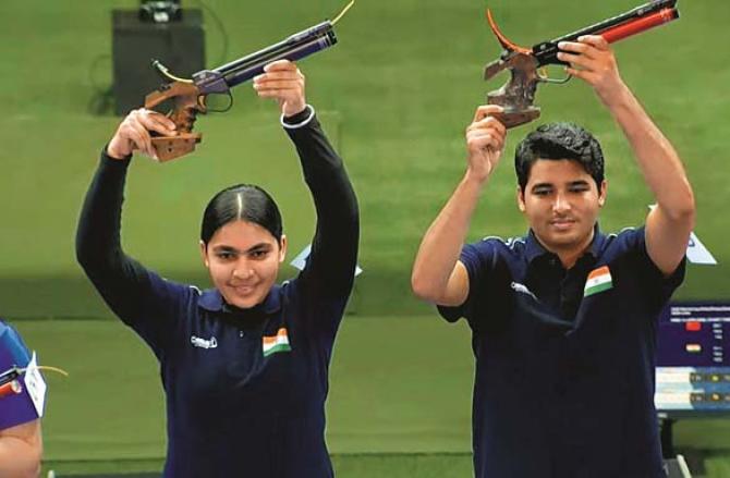 India`s Saurabh Chaudhary (right) and Suruchi Singh won the gold medal. Photo: INN