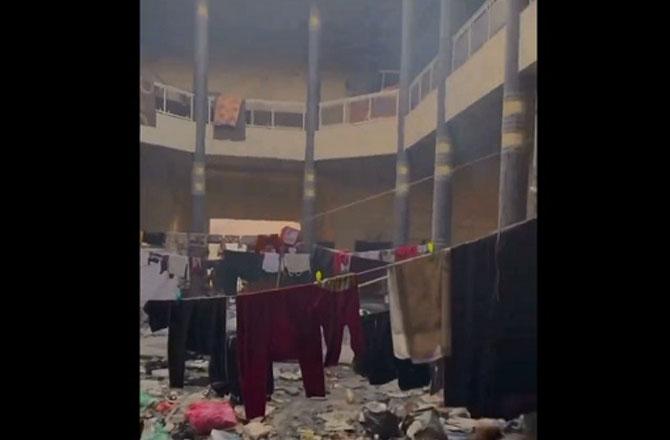 Interior view of the destroyed Gaza University. Photo: X