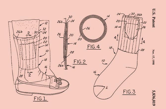 خفیہ جیبوں والے موزے&nbsp;(Socks With Secret Pockets)&nbsp;کیا آپ ایسے موزے پہننے چاہیں گے جن میں خفیہ جیبیں ہوں؟ ان موزوں کوبنانے کا مقصد یہی تھا کہ طلبہ اپنی پاکٹ منی کو چوری ہونے سے بچانے کیلئے موزوں کے خفیہ جیبوں میں رکھیں تاکہ چور کو پتہ نہ چل سکے کہ پیسے کہاں رکھے ہوئے ہیں۔ یہ موزےچھوٹے پیمانے پر بنائے گئے تھے لیکن زیادہ مقبول نہیں ہوئے۔ اس لئے ان کا پروڈکشن چند مہینوں بعد ہی بند کردیا گیا تھا۔&nbsp;