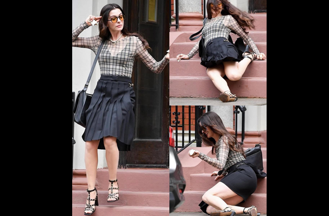 Anne Hathaway can be seen after collapsing on set. Photo: X