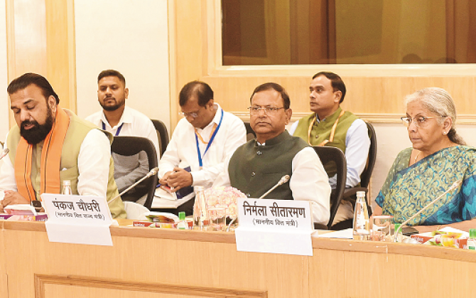 Nirmala Sitharaman, Samrat Chaudhary and others at the Group of Ministers meeting. Photo: INN