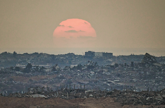 A scene of widespread destruction in Gaza. Photo: PTI.