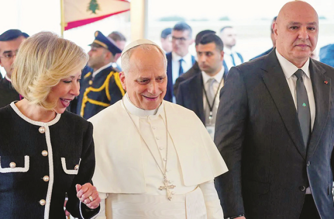 Pope Leo on his visit to Lebanon. Photo: INN