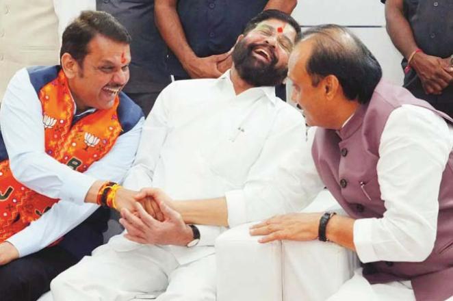 Ajit Pawar, Eknath Shinde and Devendra Farnavis: All three are really happy? Photo: INN