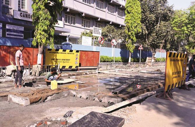 A road in Maham is being constructed with cement concrete. Photo: Ashish Raje