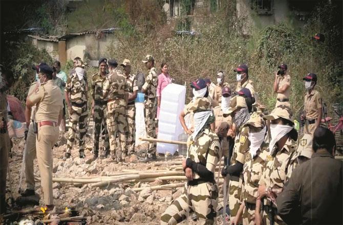 Scene of demolition operation done in Nala Supara in recent days with heavy police arrangement and security. Photo: INN