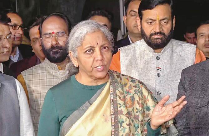 Finance Minister Nirmala Sitharaman presented the economic survey. Photo: PTI