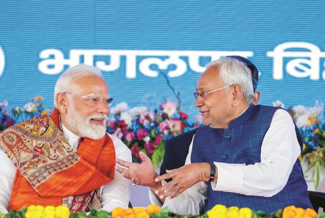 Chief Minister Nitish Kumar was also present on the occasion of Prime Minister Modi`s visit to Bihar. Photo: PTI