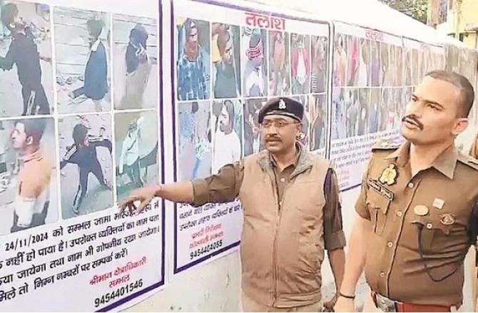 In Sambhal, the police have pasted posters on the wall of the Jama Masjid. Photo: INN