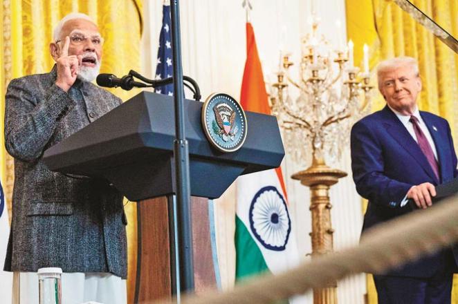 Prime Minister Modi addressed a joint press conference with Donald Trump at the White House. Photo: PTI