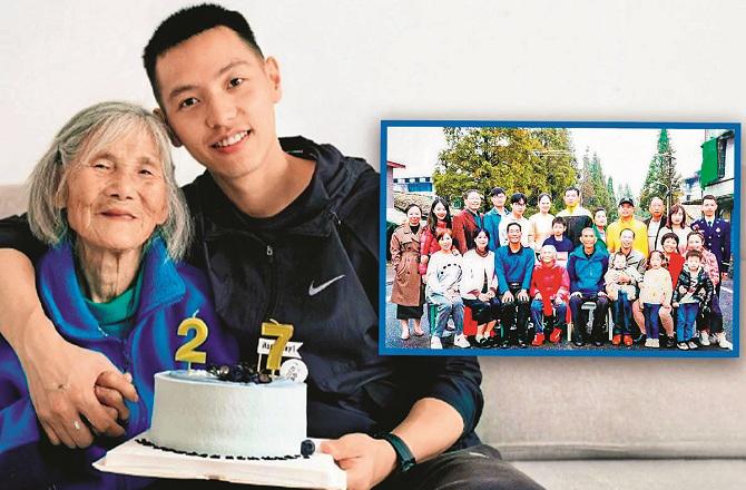 Zeng celebrated his 27th birthday with his benefactor `Dadi Teng`. Teng and his family in Inset. Photo: INN.