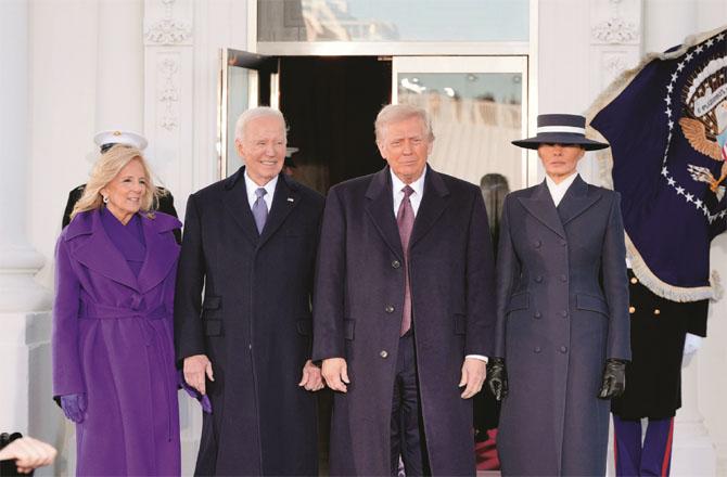 Trump and his wife welcomed President Joe Biden with his wife on Capitol Hill