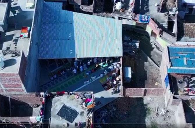 A drone image shows the tin shed where prayers were being offered. Photo: X
