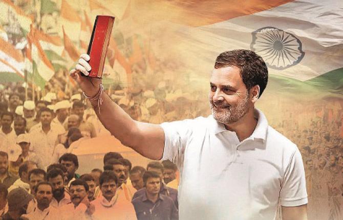 This time Rahul Gandhi`s election campaign with a copy of the constitution was very successful. Photo: INN