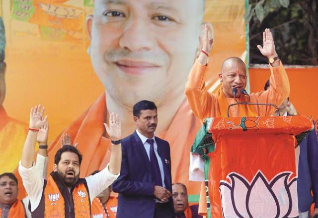UP Chief Minister Yogi Adityanath during an election rally in Malipur. Photo: PTI