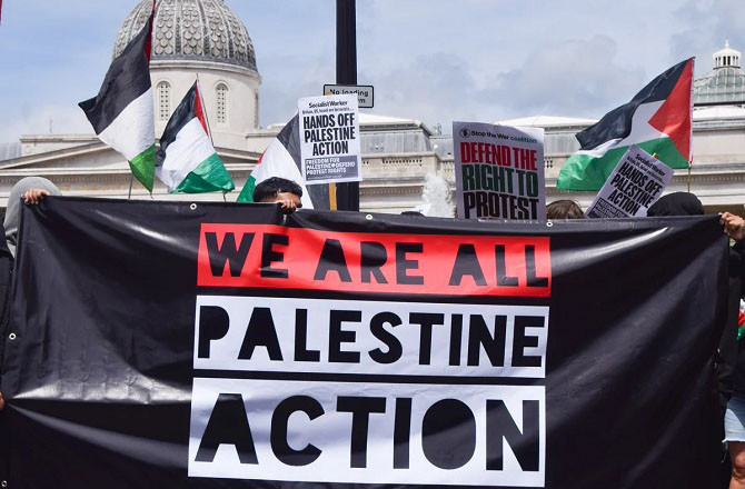 Scene of a protest in support of ‘Palestine Action.’ Photo: INN.