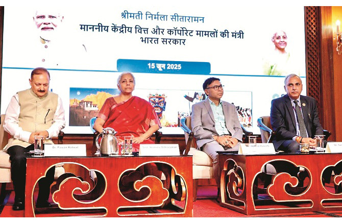 Sitharaman and others during a function in Leh. Photo: PTI