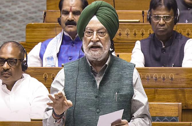 Union Minister Hardeep Singh Puri during his speech in the Lok Sabha. Photo: PTI.